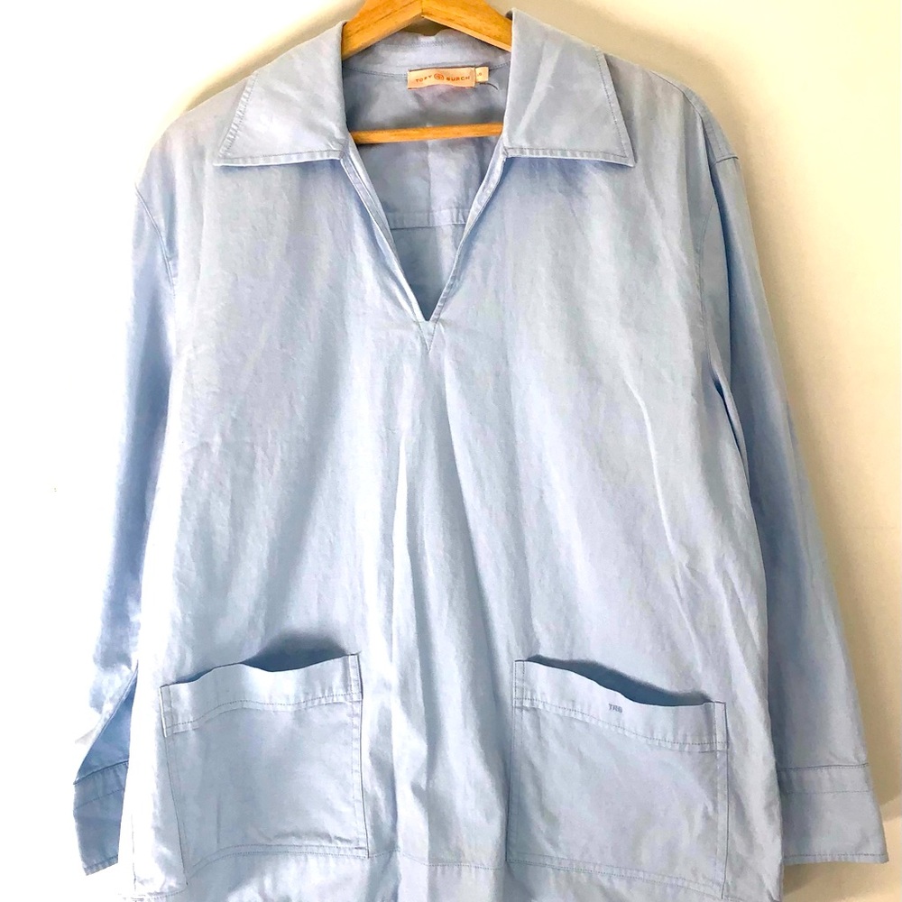 Tory Burch Cotton Tunic Blouse Light Blue Large